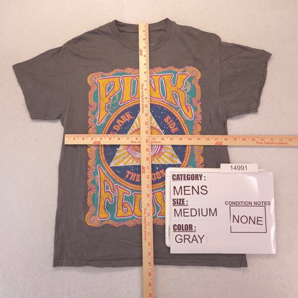 Pink Floyd Band Dark Side Of The Moon Crew Neck T Shirt Mens Size Medium M Gray - Picture 5 of 9